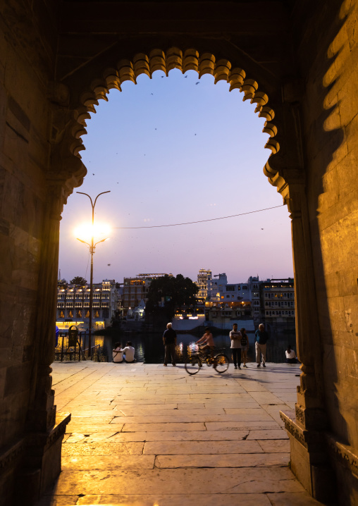 Indian archway on Gangaur ghat, Rajasthan, Udaipur, India