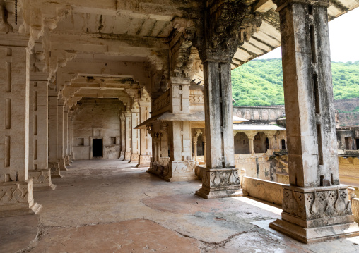 Pillared corridors in Taragarh fort, Rajasthan, Bundi, India