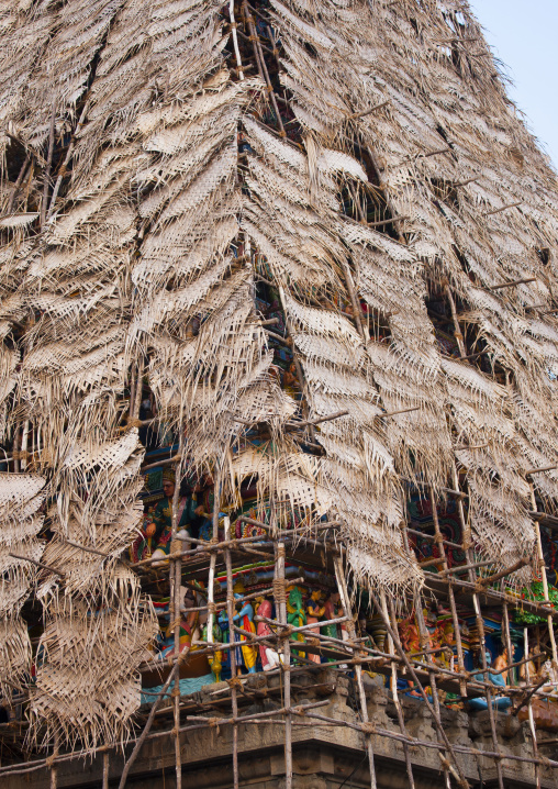 Wooden Scaffolding On The Colorful Gopuram Of The Kapaleeswarar Temple, Mylapore, Chennai, India