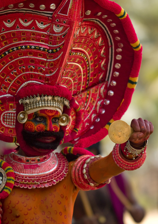 Man Dressed For Theyyam Ritual With Traditional Painting On His Face, Thalassery, India