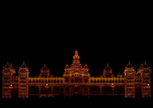 Maharaja's Palace Illuminated At Night, Mysore, India