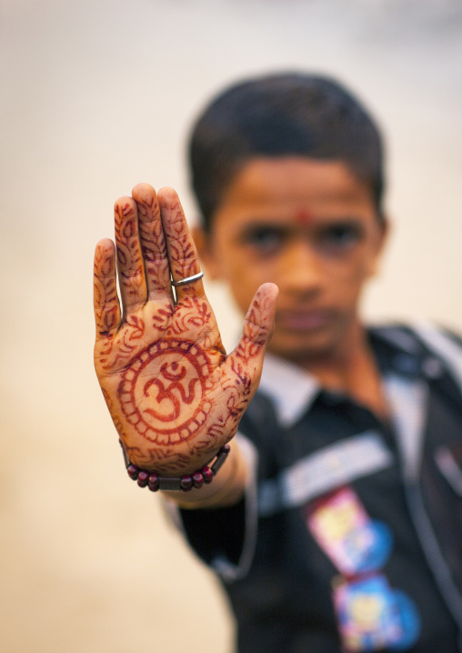 Hinduism Symbol On A Hand, Maha Kumbh Mela, Allahabad, India