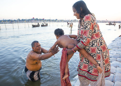 Pilgrims Bathing In Ganges, Maha Kumbh Mela, Allahabad, India