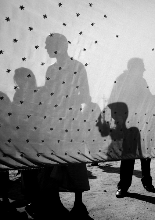 Women Drying Saris In Maha Kumbh Mela, Allahabad, India