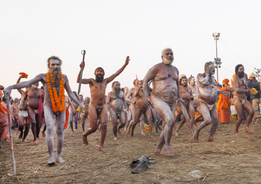 Naga Sadhu From Juna Akhara Going To Bath, Maha Kumbh Mela, Allahabad, India