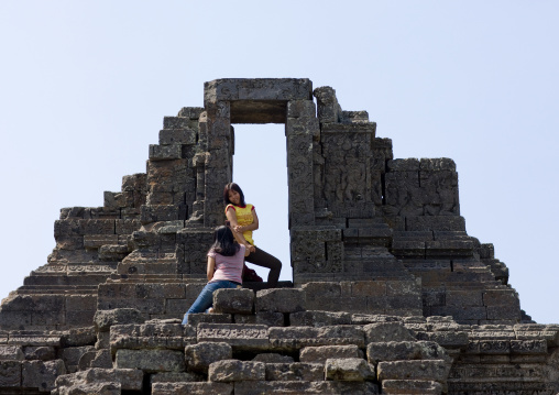 Girls in old temple, Java island indonesia