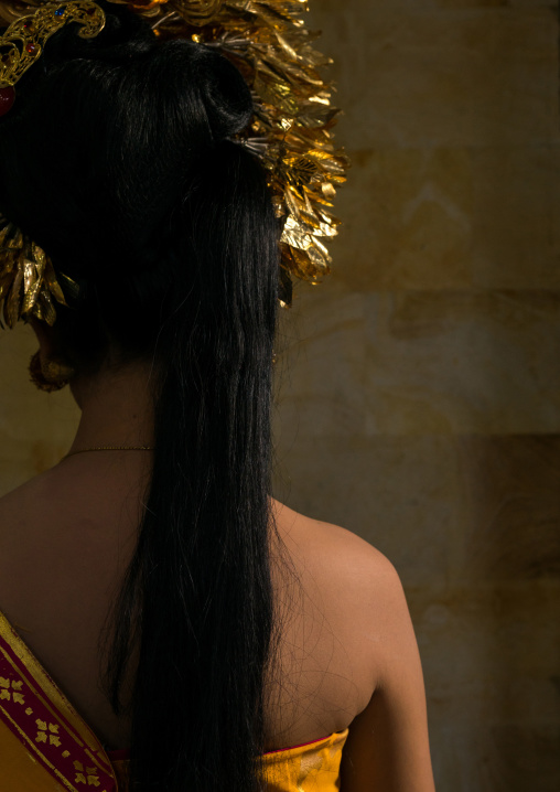 A Teenager Girl With Long Black Hair  In Traditional  Costume  Before A Tooth Filing Ceremony