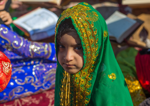 little girl in traditional bandari clothing, Hormozgan, Bandar-e Kong, Iran