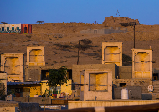 wind towers used as a natural cooling system in iranian traditional architecture, Qeshm Island, Laft, Iran