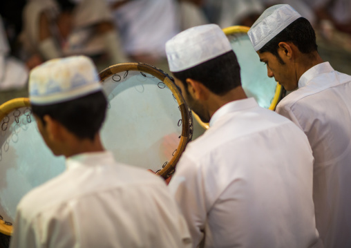 men singing and playing music during a wedding ceremony, Qeshm Island, Tabl , Iran