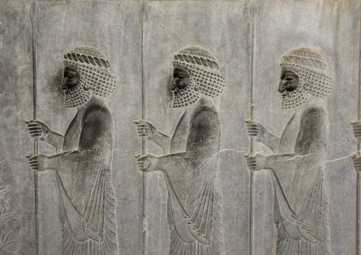 Bas-relief depicting susian guards in apadana, Fars province, Persepolis, Iran