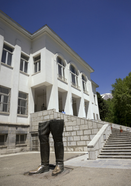 Reza shah's legs statue in front of mellat palace in the saad abad palace complex, Shemiranat county, Tehran, Iran