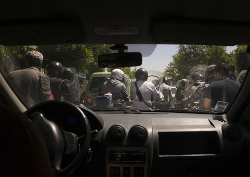 Motorbikes in the traffic, Shemiranat county, Tehran, Iran