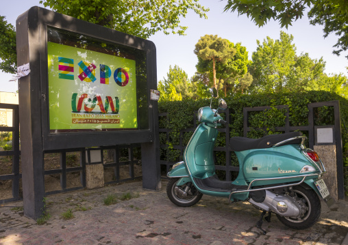 Scooter in front of the tehran museum of contemporary art, Shemiranat county, Tehran, Iran