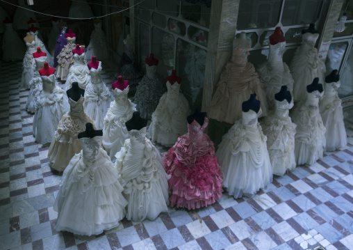 At a wedding dress shop in the bazaar, Isfahan province, Kashan, Iran