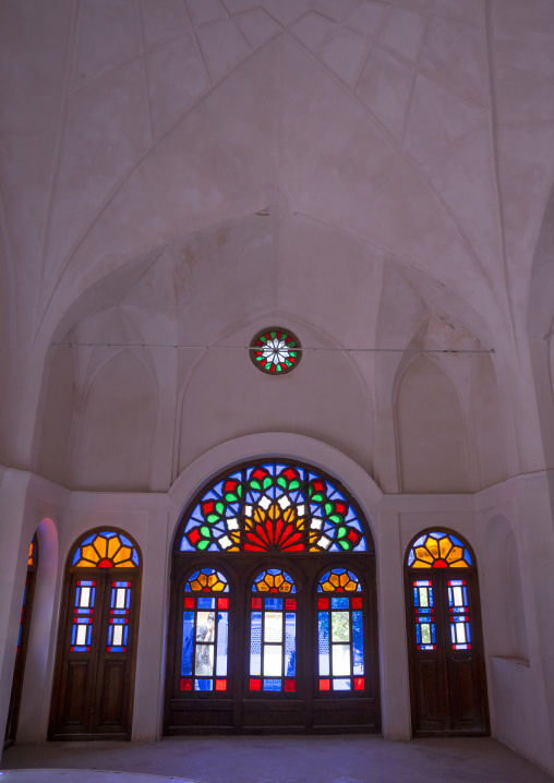 The stained glass windows of tabatabaei historical house, Isfahan province, Kashan, Iran