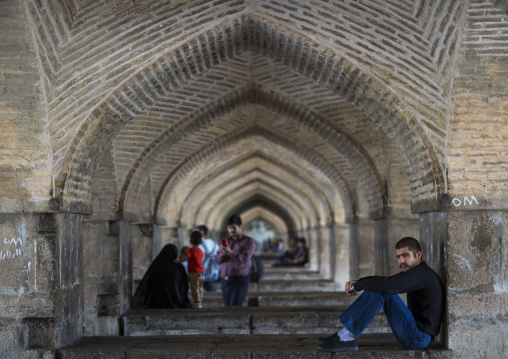 People under khaju bridge pol-e khaju, Isfahan province, Isfahan, Iran