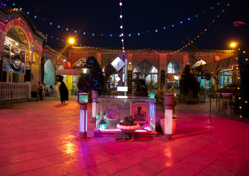 Mosque illuminated for Muharram to commemorate the martyrdom anniversary of Hussein, Isfahan Province, Isfahan, Iran