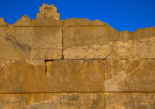 Zoroastrian emblem of Ahura Mazda carved in Persepolis, Fars Province, Marvdasht, Iran