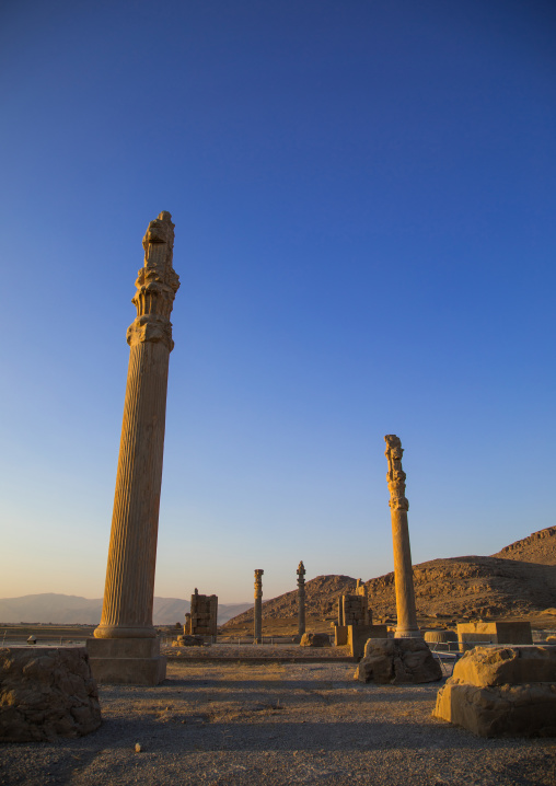 Ancient columns in the gate of all nations in Persepolis, Fars Province, Marvdasht, Iran