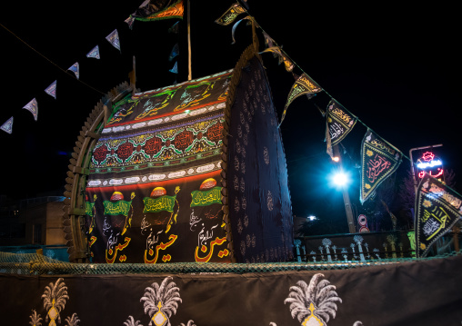 Nakhl in front of an Hosseinieh during Muharram, Yazd Province, Yazd, Iran