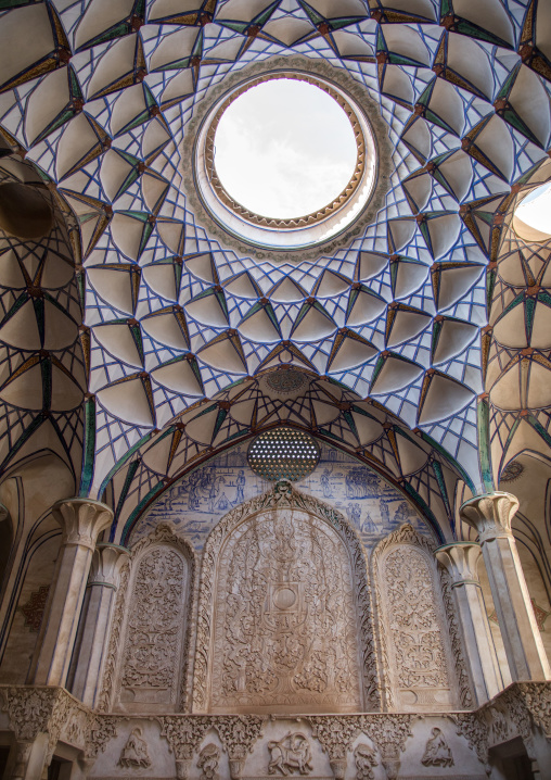 A beautifully adorned ceiling of the hall  in Boroujerdi historical house, Isfahan Province, Kashan, Iran