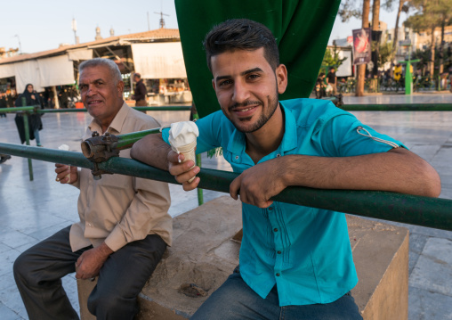 Iraqi pilgrims in Fatima al-Masumeh shrine esplanade, Central County, Qom, Iran