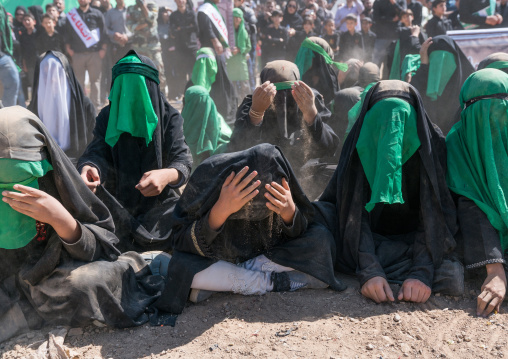 Shiite women crying during a traditional religious theatre called tazieh about Imam Hussein death in Kerbala, Lorestan Province, Khorramabad, Iran