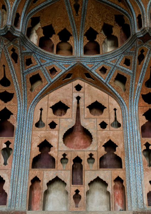 Famous acoustic ceiling in the music room of Ali Qapu palace, Isfahan Province, Isfahan, Iran