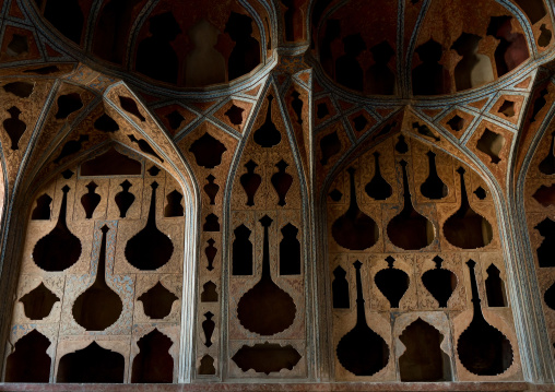 Famous acoustic ceiling in the music room of Ali Qapu palace, Isfahan Province, Isfahan, Iran