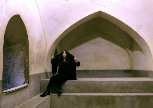 Iranian woman in Karim Khan fort bath, Fars Province, Shiraz, Iran