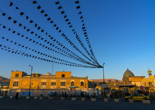 Black flags to commemorate Muharram in front of Shah-e-Cheragh Mausoleum, Fars Province, Shiraz, Iran