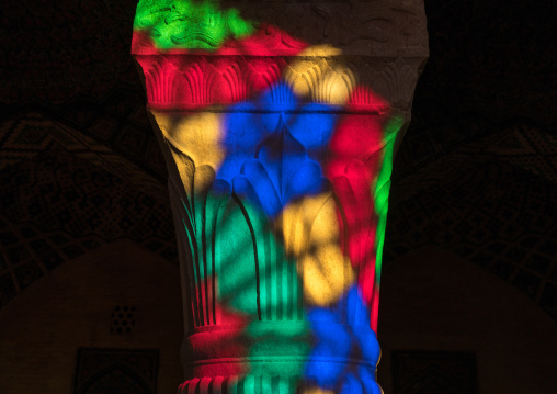 The pillars of Nasir ol Molk mosque with its beautiful colors, Fars Province, Shiraz, Iran