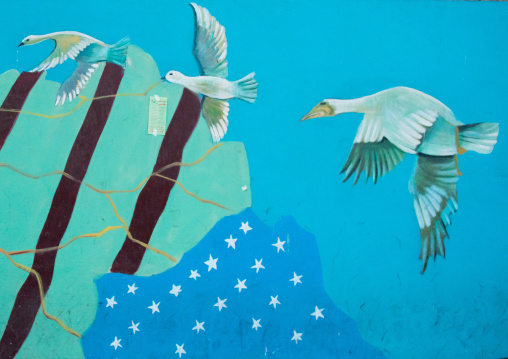 anti-american mural propoganda on the wall of the former united states embassy, Central district, Tehran, Iran