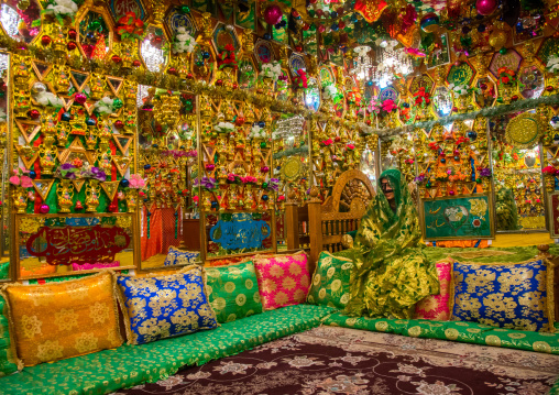 bride in the decorated room for traditional wedding, Hormozgan, Bandar-e Kong, Iran