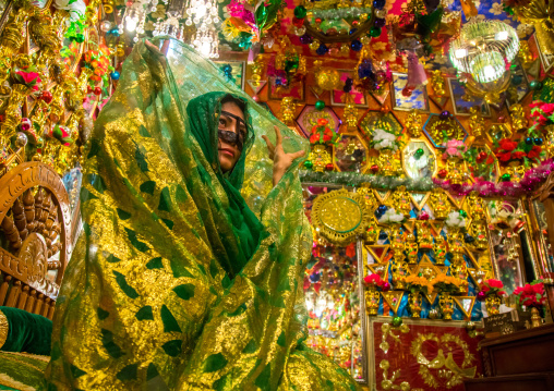 bride in the decorated room for traditional wedding, Hormozgan, Bandar-e Kong, Iran