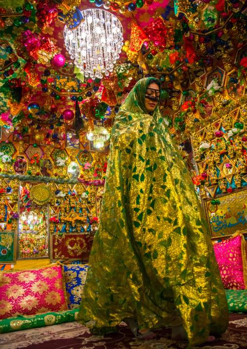 bride in the decorated room for traditional wedding, Hormozgan, Bandar-e Kong, Iran