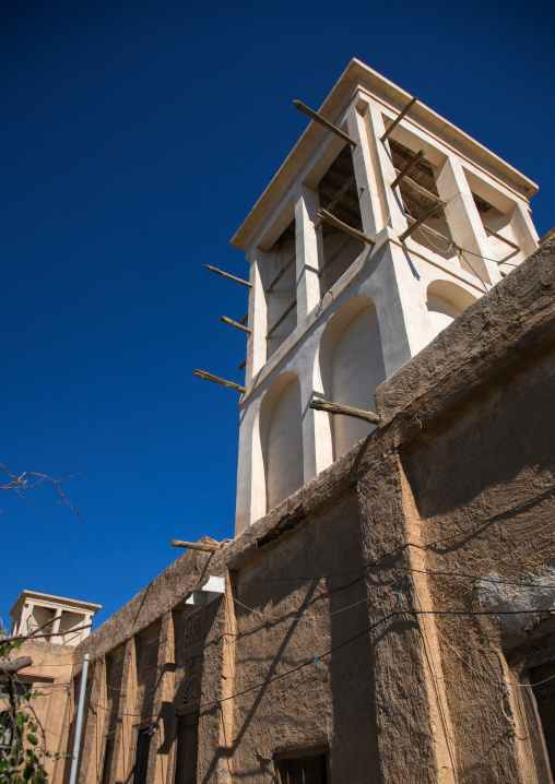 old house courtyard with wind tower, Hormozgan, Bandar-e Kong, Iran