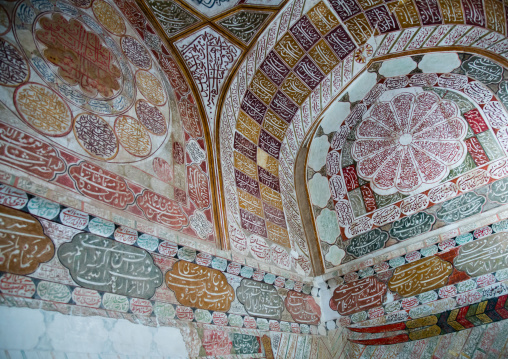 elaborate decorations of the meditation room of the tomb of shah nematollah vali, Kerman province, Mahan, Iran