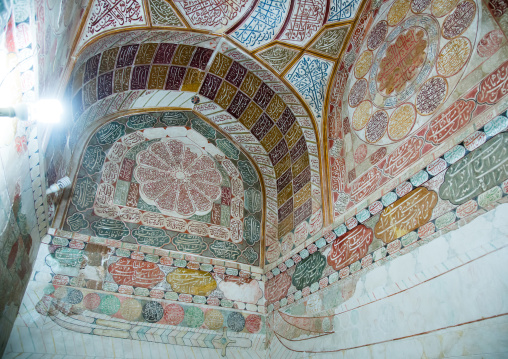 elaborate decorations of the meditation room of the tomb of shah nematollah vali, Kerman province, Mahan, Iran