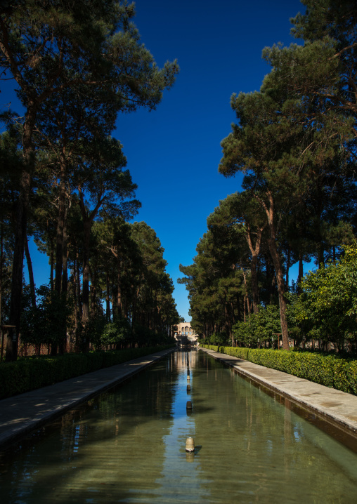 main water channel and pavilion in dolat abad garden, Central County, Yazd, Iran