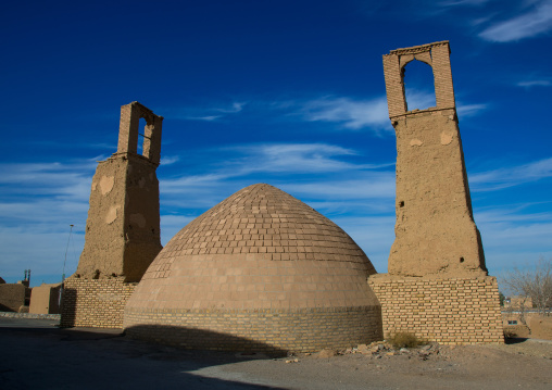 wind towers used as a natural cooling system for water reservoir, Ardakan County, Aqda, Iran