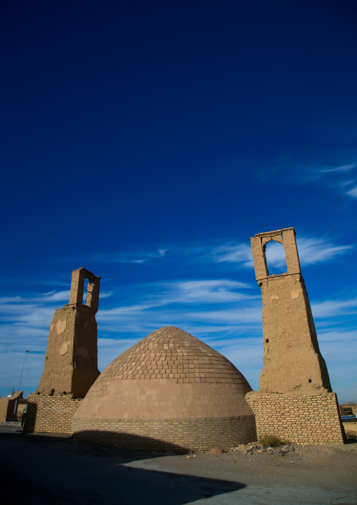 wind towers used as a natural cooling system for water reservoir, Ardakan County, Aqda, Iran