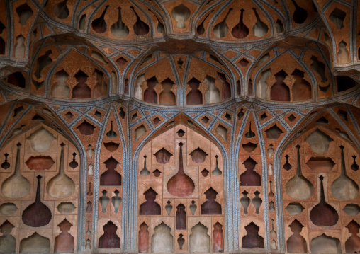 famous acoustic ceiling in the music room of ali qapu palace, Isfahan Province, isfahan, Iran