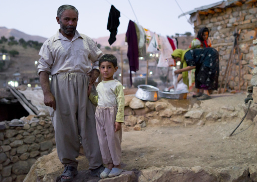 Family In The Old Kurdish Village Of Palangan, Iran