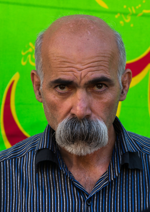 Man With Big Moustache During Chehel Menbari Festival On Tasua Day To Commemorate The Martyrdom Of Imam Hussein, Lorestan Province, Khorramabad, Iran