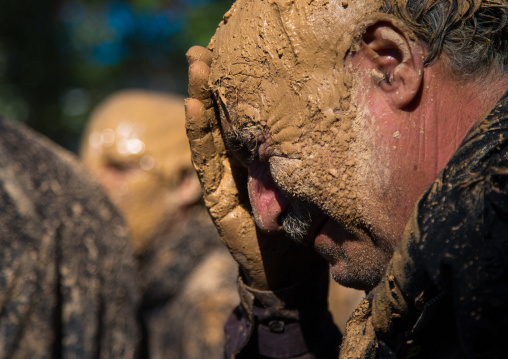 Iranian Shiite Muslim Man Covered In Mud Crying During Ashura Day, Kurdistan Province, Bijar, Iran