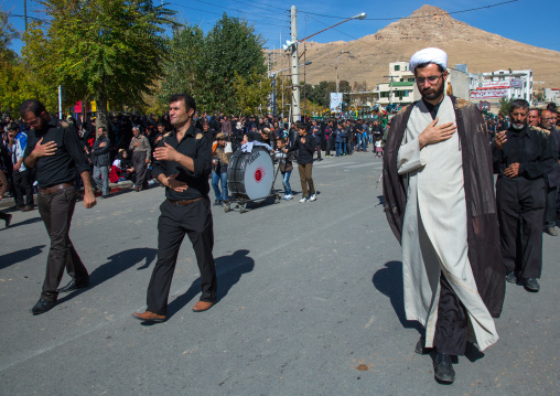 Iranian Shiite Muslim Men With Mullah Celebrating Ashura, The Day Of The Death Of Imam Hussein, Kurdistan Province, Bijar, Iran