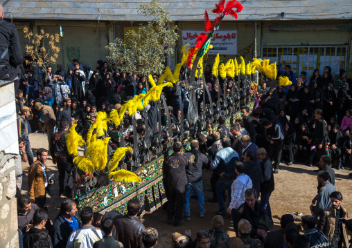 An Iranian Man Carries An Alam Is Helped By Shiite Muslim Mourners To Keep His Balance On Ashura, The Day Of The Death Of Hussein, Kurdistan Province, Bijar, Iran