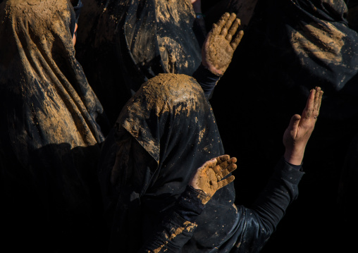 Iranian Shiite Muslim Women Covered In Mud, Chanting And Self-flagellating During Ashura, The Day Of The Death Of Imam Hussein, Kurdistan Province, Bijar, Iran